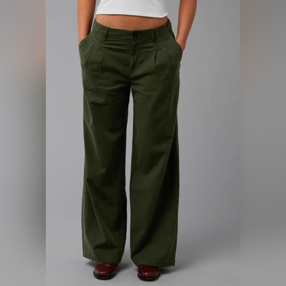 American Eagle Olive Linen Blend Trousers